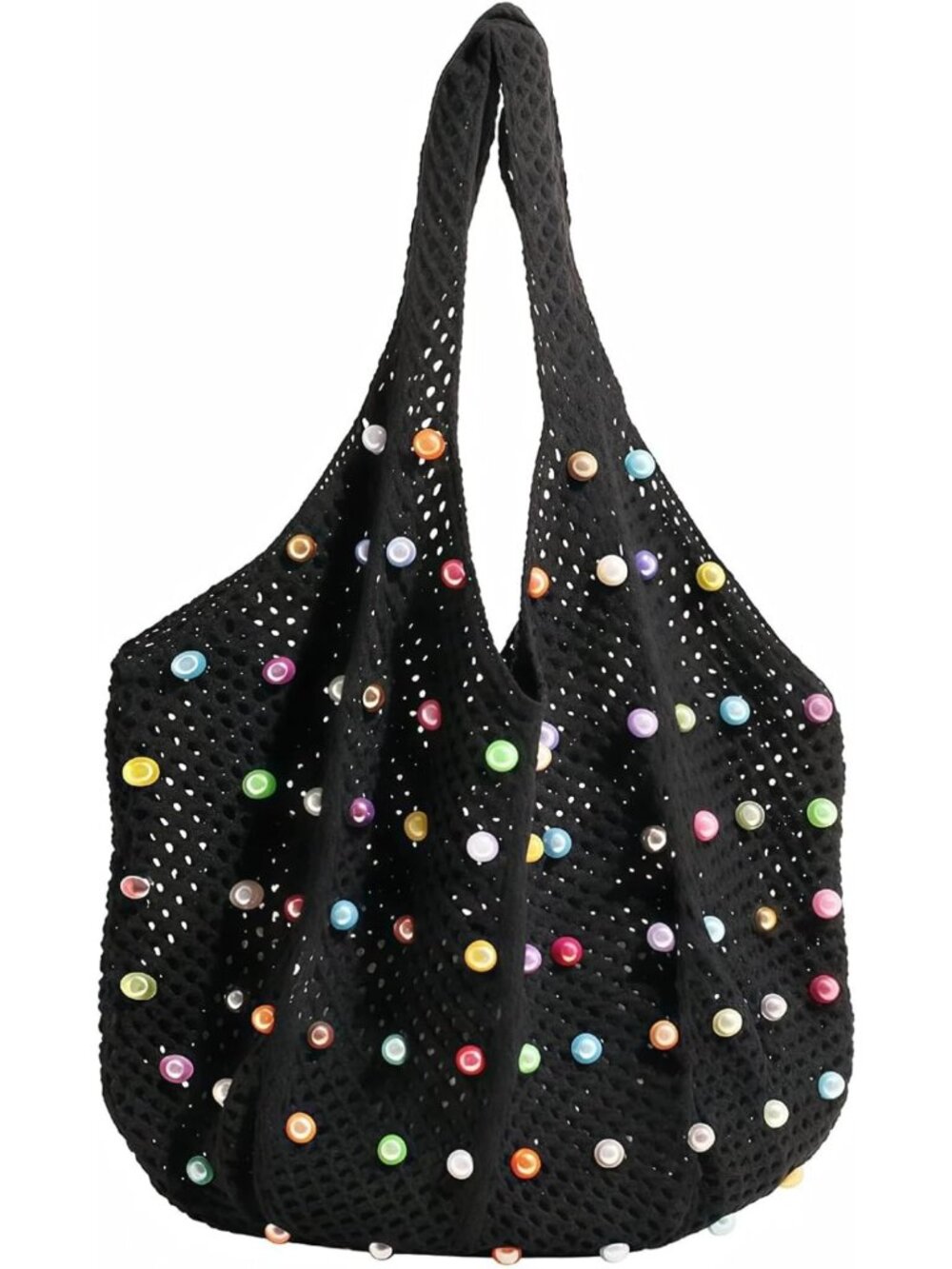 Colorful Beaded Crochet Tote Bag | Large Lightweight Boho Summer Shoulder Bag